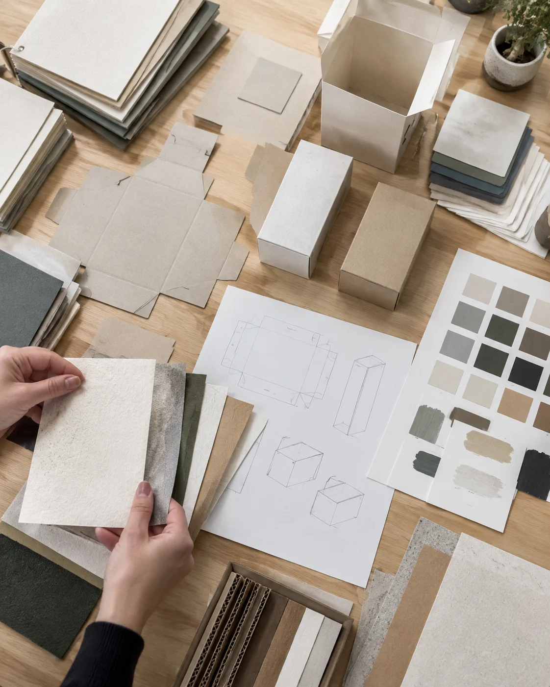 Neutral cartons and paper samples for packaging development