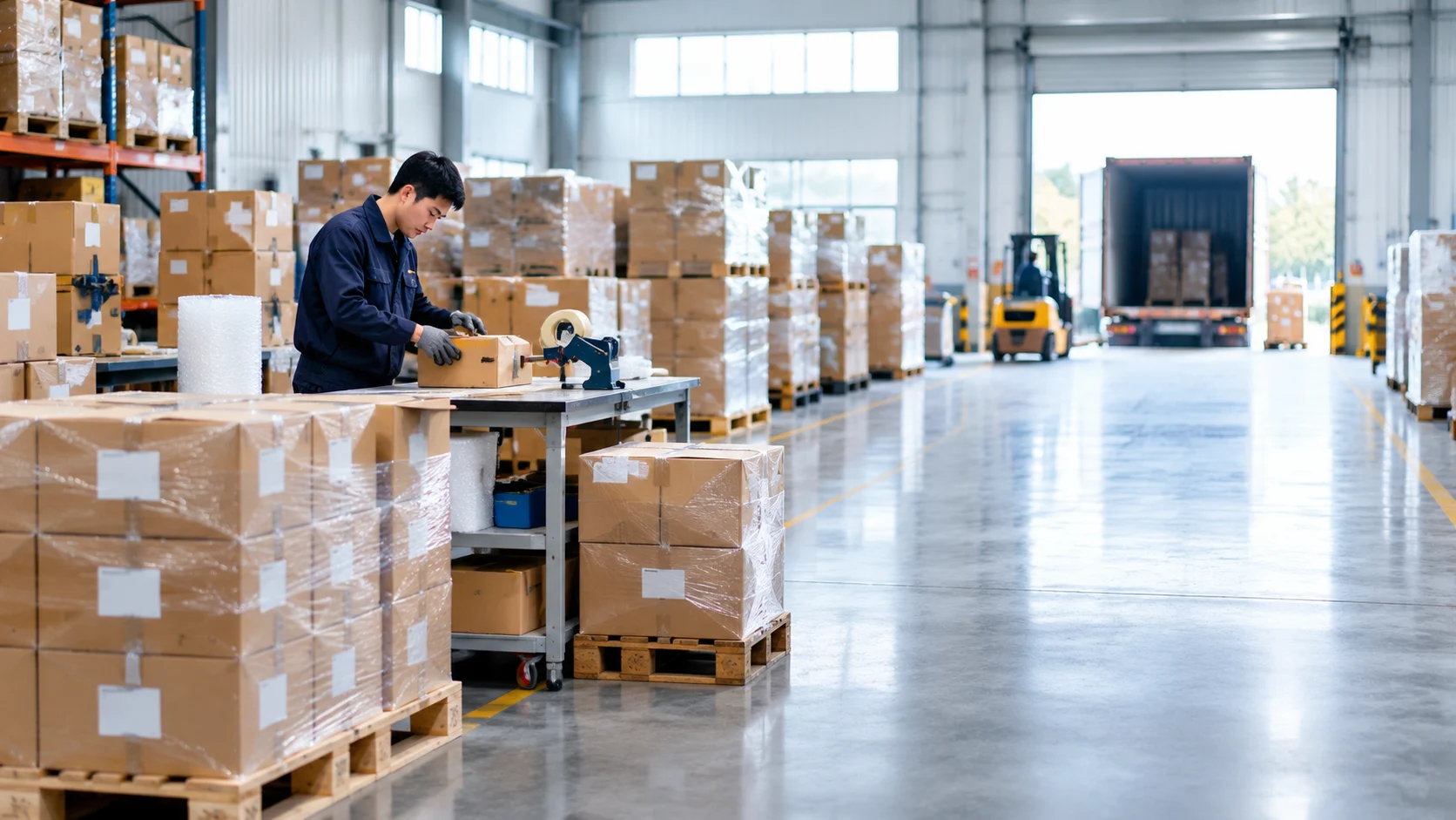 Organized warehouse consolidation and shipping area
