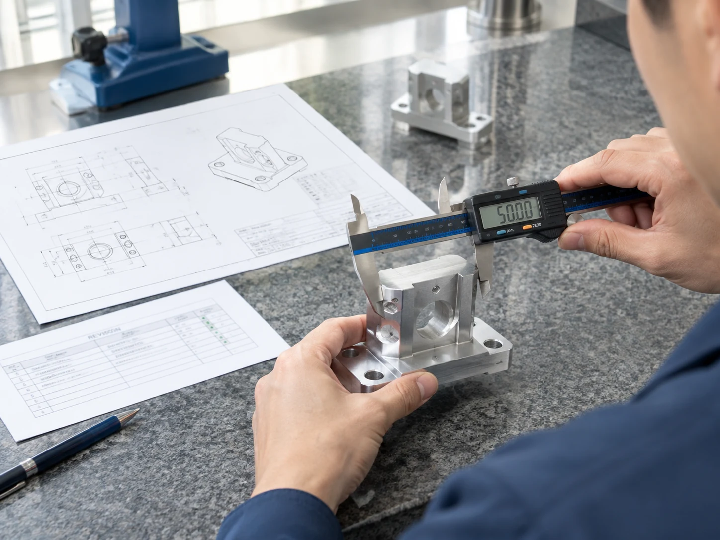Illustratieve dimensionale inspectie van het eerste monster aan de hand van technische tekeningen